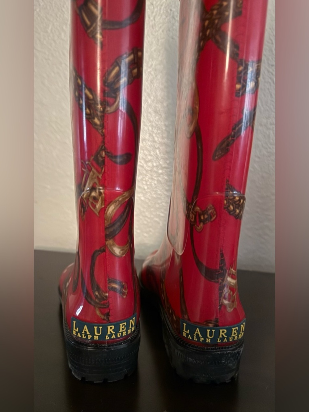 Lauren Ralph Lauren Rossalyn II Red Chain Print Rain Boots | Equestrian Style - Picture 6 of 8